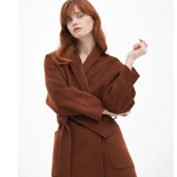 Quaint Dion Dulama Quantas Wool Cashmere Coat Brown 34 Pockets Wrap Closure Robe - Picture 1 of 11